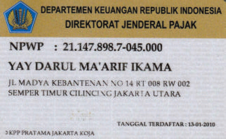 NPWP untuk Yayasan Darul Ma'arif IKAMA